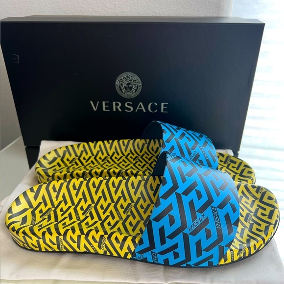 Versace Other - Versace La Greca Design Men’s Monogram Pool Slides Beach Sandals EU 45